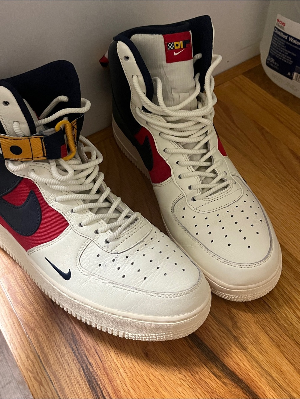 Nike Air Force 1 High-Top Sneakers in White, Red, Navy & Yellow Size 11 Men’s